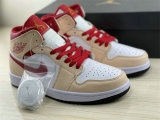 Authentic Air Jordan 1 Mid White/Tan/Beige/Red