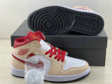 Authentic Air Jordan 1 Mid White/Tan/Beige/Red