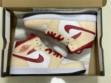 Authentic Air Jordan 1 Mid White/Tan/Beige/Red