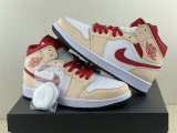 Authentic Air Jordan 1 Mid White/Tan/Beige/Red