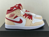 Authentic Air Jordan 1 Mid White/Tan/Beige/Red GS