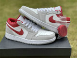 Authentic Air Jordan 1 Low Light Smoke Grey/White-Gym Red GS