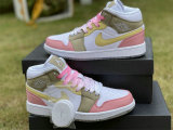 Authentic Air Jordan 1 Mid Pink/Tan/Soft Yellow