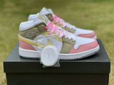 Authentic Air Jordan 1 Mid Pink/Tan/Soft Yellow