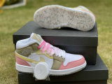 Authentic Air Jordan 1 Mid Pink/Tan/Soft Yellow