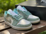 Authentic Air Jordan 1 Low GS New Emerald/White-Light Steel Grey