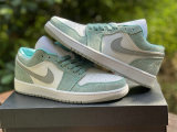 Authentic Air Jordan 1 Low GS New Emerald/White-Light Steel Grey