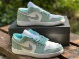 Authentic Air Jordan 1 Low GS New Emerald/White-Light Steel Grey