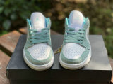 Authentic Air Jordan 1 Low GS New Emerald/White-Light Steel Grey