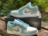 Authentic Air Jordan 1 Low GS New Emerald/White-Light Steel Grey