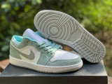 Authentic Air Jordan 1 Low GS New Emerald/White-Light Steel Grey