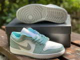 Authentic Air Jordan 1 Low GS New Emerald/White-Light Steel Grey