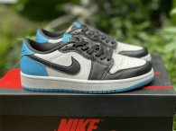 Authentic Air Jordan 1 Low White/Dark Powder Blue-Black GS