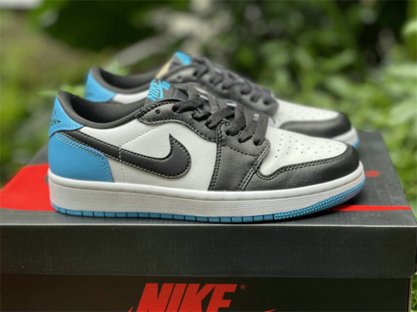 Authentic Air Jordan 1 Low White/Dark Powder Blue-Black GS