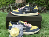 Authentic Travis Scott x Air Jordan 1 Low Pink/Yellow/White/Blue GS