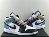 Authentic Air Jordan 1 Mid GS Black/White/Rainbow Color