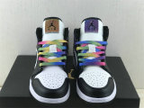 Authentic Air Jordan 1 Mid GS Black/White/Rainbow Color