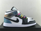 Authentic Air Jordan 1 Mid GS Black/White/Rainbow Color