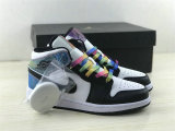 Authentic Air Jordan 1 Mid GS Black/White/Rainbow Color