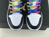 Authentic Air Jordan 1 Mid GS Black/White/Rainbow Color