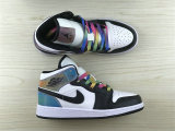 Authentic Air Jordan 1 Mid GS Black/White/Rainbow Color