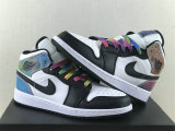 Authentic Air Jordan 1 Mid GS Black/White/Rainbow Color