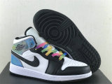 Authentic Air Jordan 1 Mid GS Black/White/Rainbow Color