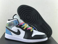 Authentic Air Jordan 1 Mid GS Black/White/Rainbow Color