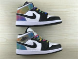 Authentic Air Jordan 1 Mid GS Black/White/Rainbow Color