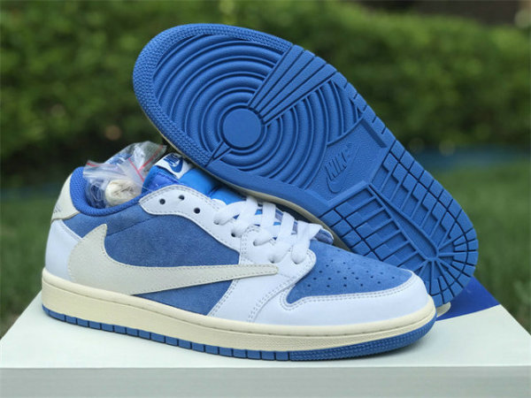Authentic Travis Scott x Air Jordan 1 Low OG White/Light Blue