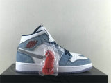 Authentic Air Jordan 1 Mid French Blue/Fire Red/White/Light Steel Grey