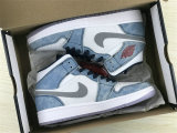 Authentic Air Jordan 1 Mid French Blue/Fire Red/White/Light Steel Grey