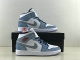 Authentic Air Jordan 1 Mid French Blue/Fire Red/White/Light Steel Grey