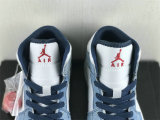 Authentic Air Jordan 1 Mid French Blue/Fire Red/White/Light Steel Grey