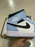 Authentic Air Jordan 1 Mid GS Light Blue/Black/White