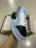 Authentic Air Jordan 1 Mid GS Light Blue/Black/White