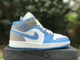 Authentic Air Jordan 1 Mid GS University Blue/Grey/White