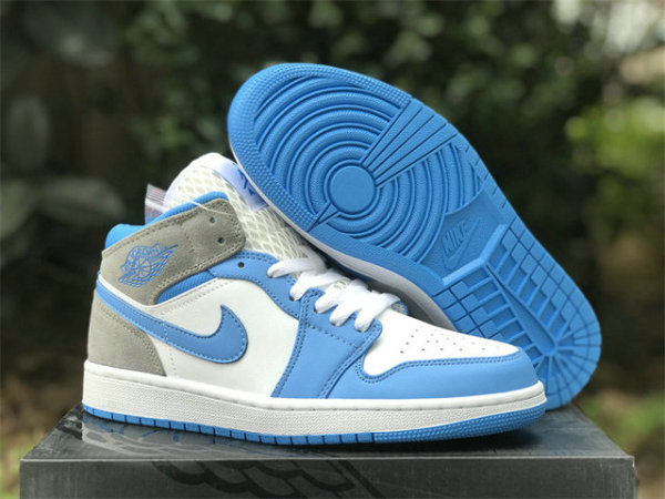 Authentic Air Jordan 1 Mid GS University Blue/Grey/White