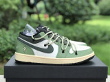 Authentic Air Jordan 1 Low GS Sail/Oil Green//Black
