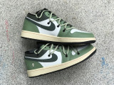 Authentic Air Jordan 1 Low GS Sail/Oil Green//Black