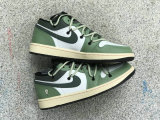 Authentic Air Jordan 1 Low Sail/Oil Green/Black