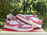 Authentic Travis Scott x Air Jordan 1 Low White/Pink Barb