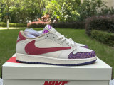 Authentic Travis Scott x Air Jordan 1 Low GS Purple/Red