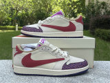 Authentic Travis Scott x Air Jordan 1 Low GS Purple/Red