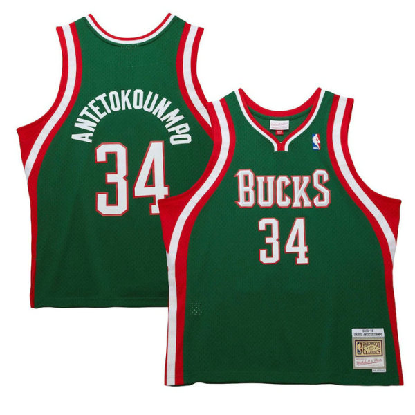 Men's Milwaukee Bucks Giannis Antetokounmpo Mitchell & Ness Hunter Green 2013-14 Hardwood Classics Swingman Jersey