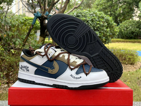 Authentic Nike Dunk Low Dark Blue/Black/White/Brown