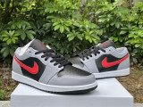 Authentic Air Jordan 1 Low GS Black/Grey/Fire Red