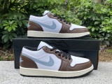 Authentic Air Jordan 1 Low GS White/Dark Mocha/Light Blue