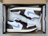 Authentic Air Jordan 1 Low GS White/Dark Mocha/Light Blue
