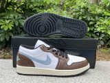 Authentic Air Jordan 1 Low GS White/Dark Mocha/Light Blue